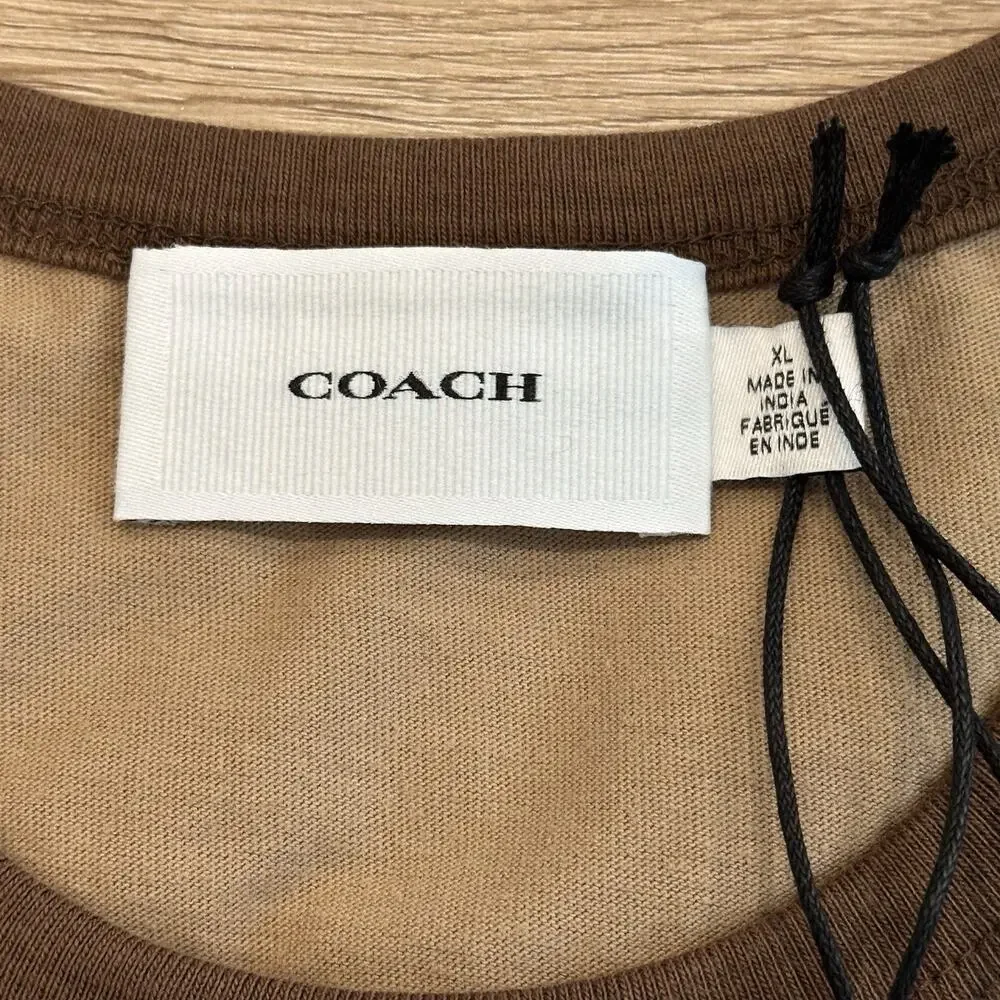 Coach Signature Ringer T-Shirt In Organic Cotton Women’s XL Designer NWT